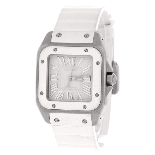 Cartier Santos 100 Automatic Watch Stainless Steel and Rubber 33, Silver