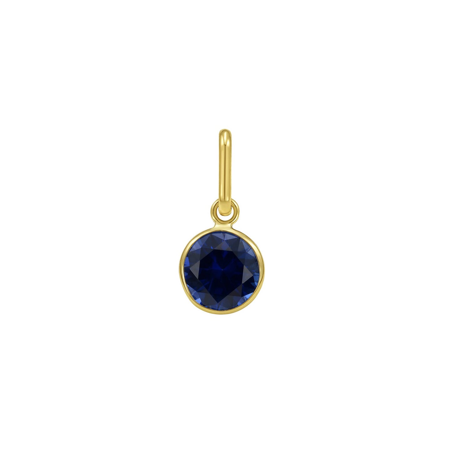 14K Yellow Gold Round Blue Sapphire Charm Pendant