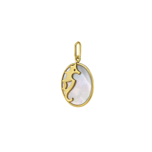 14K Yellow Gold Seahorse MOP Charm Pendant