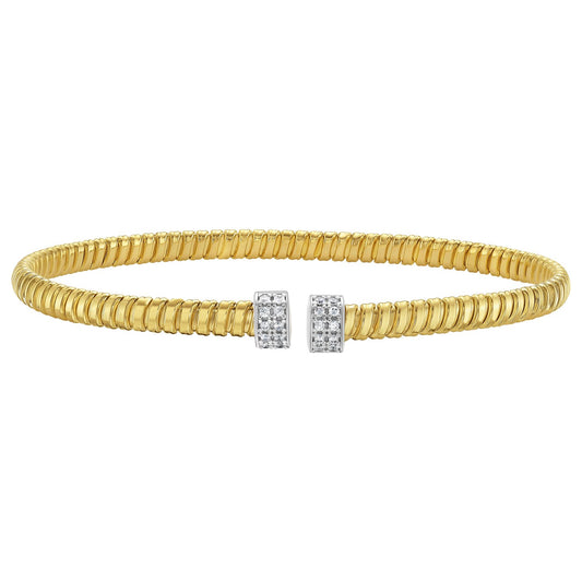 14K Yellow Gold Endcaps Tubogas Cuff Bangle (3.90 mm)