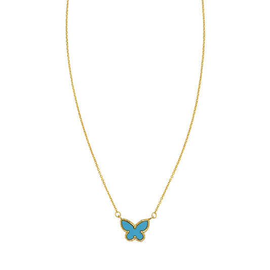 14K Yellow Gold Primavera Turquoise Butterfly Necklace