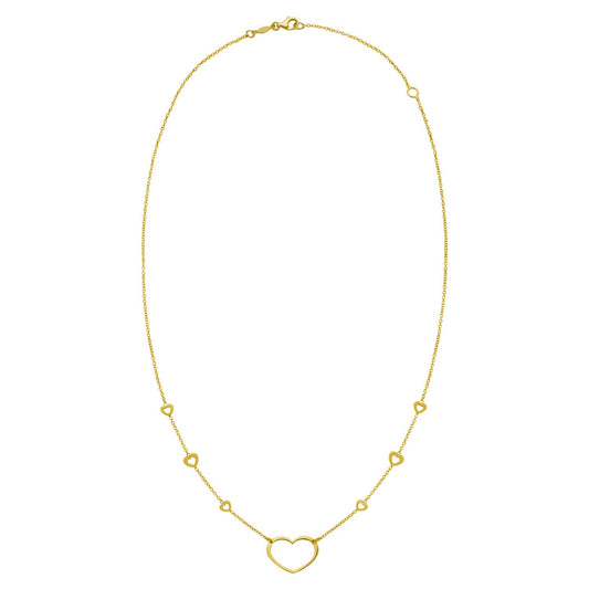 14K Yellow Gold Open Heart Station Necklace