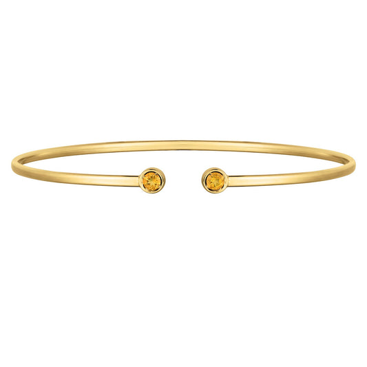 14K Yellow Gold Citrine Open Cuff Bangle (2.00 mm)