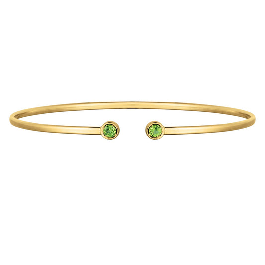 14K Yellow Gold Peridot Open Cuff Bangle (2.00 mm)