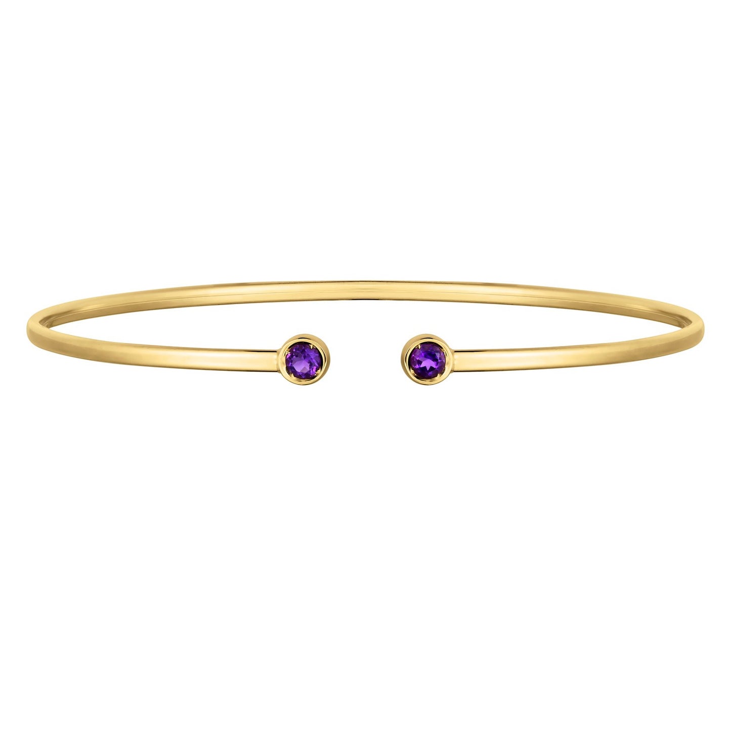 14K Yellow Gold Amethyst Open Cuff Bangle (2.00 mm)