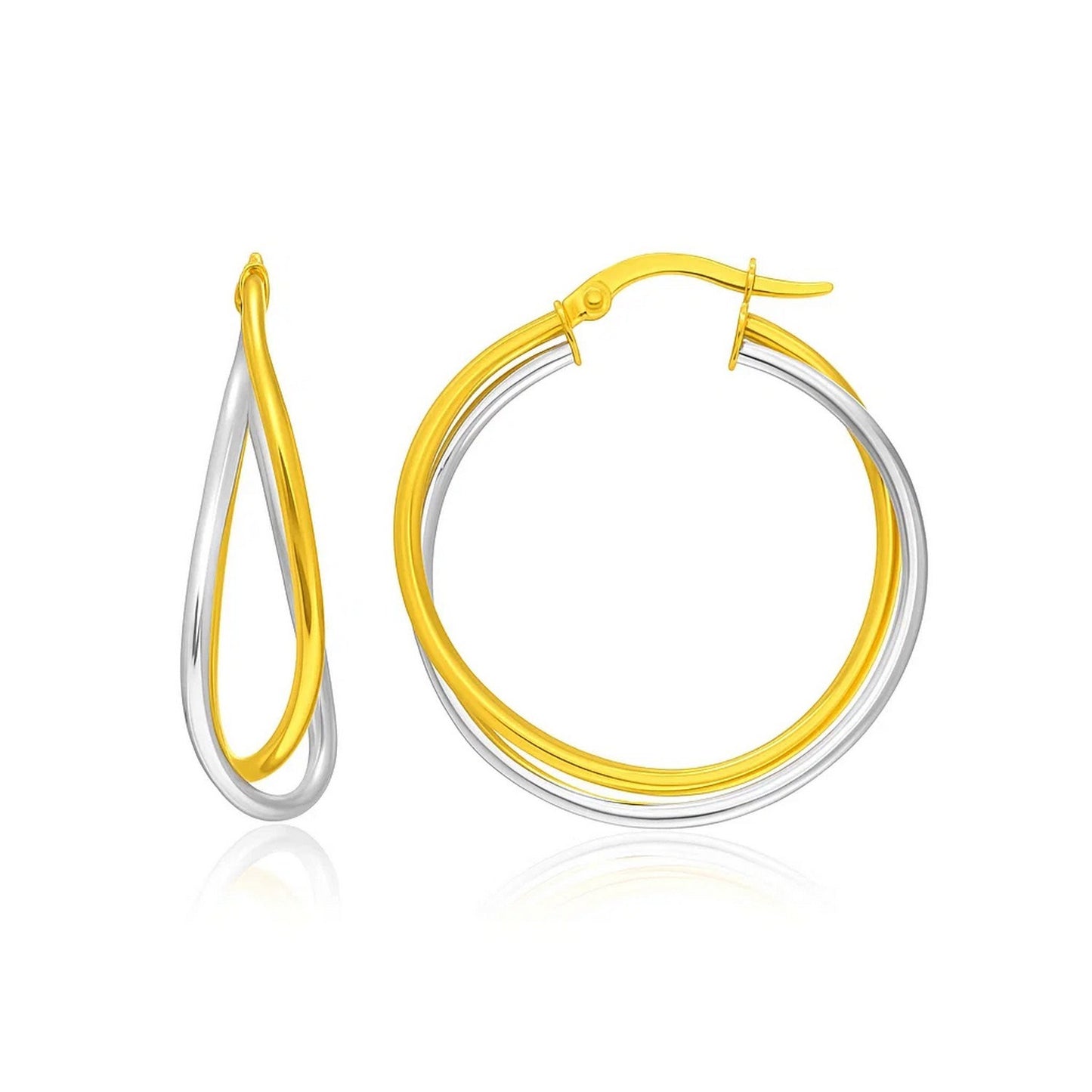 14k Two-Tone Gold Interlaced Double Row Earrings