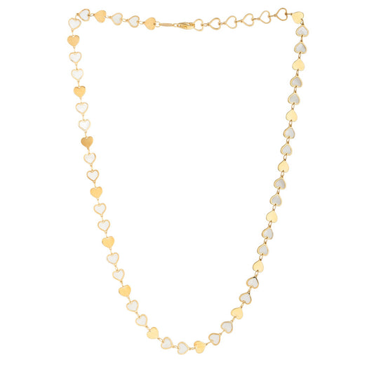 MOP Gem Heart Mirror Chain Necklace in 14K Yellow Gold