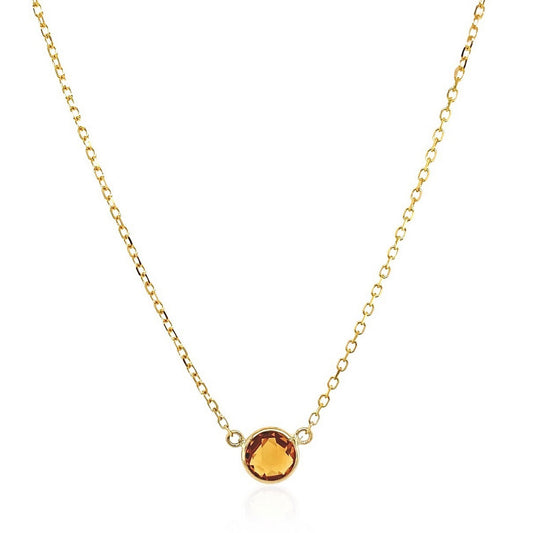 14k Yellow Gold 17 inch Necklace with Round Citrine