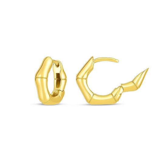 14k Yellow Gold Bamboo Huggie Hoops