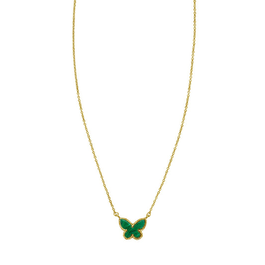 14K Yellow Gold Primavera Malachite Butterfly Necklace