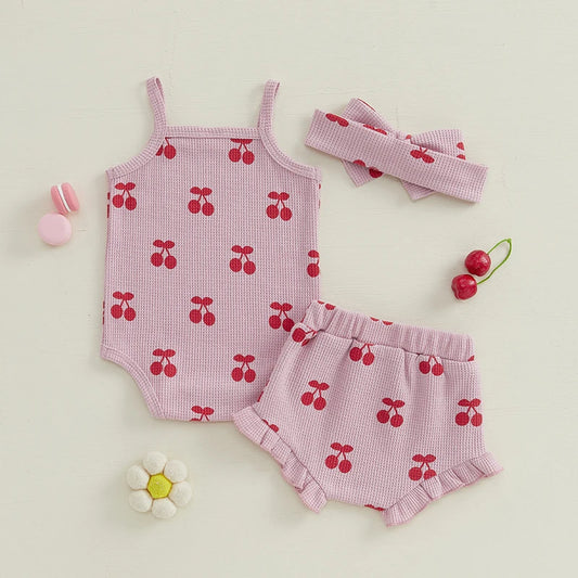 2Pc w/Headband Pink Cherry 3-18m