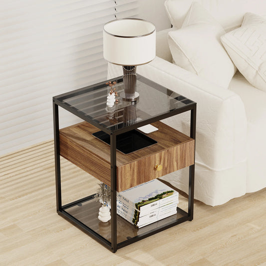 Tempered Glass Nightstand Table