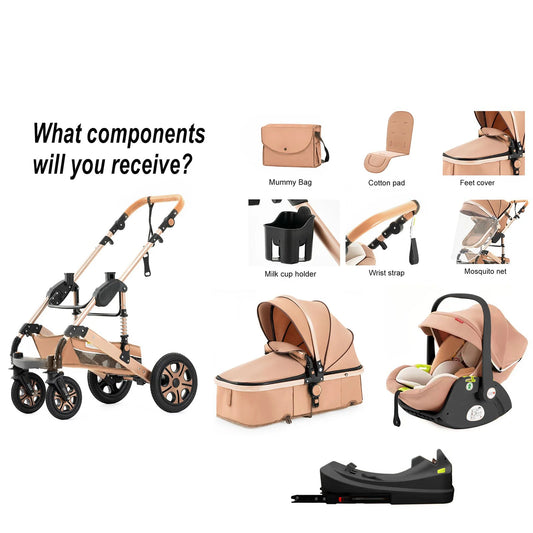 3 in 1 Baby Stroller, Carriage with Isofix Base