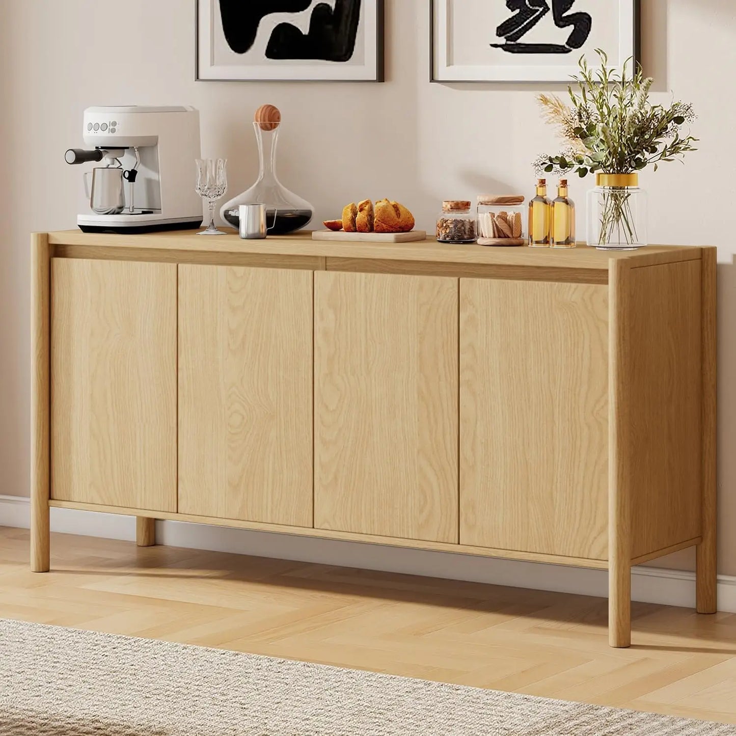Solid Wood Storage Cabinet with 4 Doors