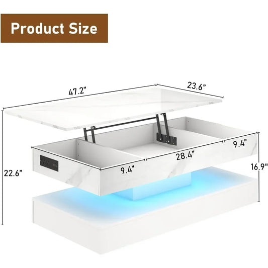 LED Lift Top Coffee Table W/ Charge Station
