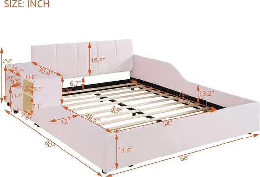 Velvet Upholstered Grounded Platform Bed