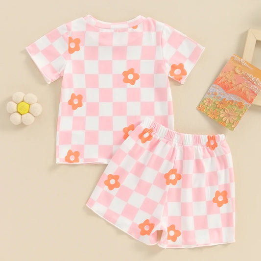 2Pc Flower Checkerboard Outfit 12M-4T