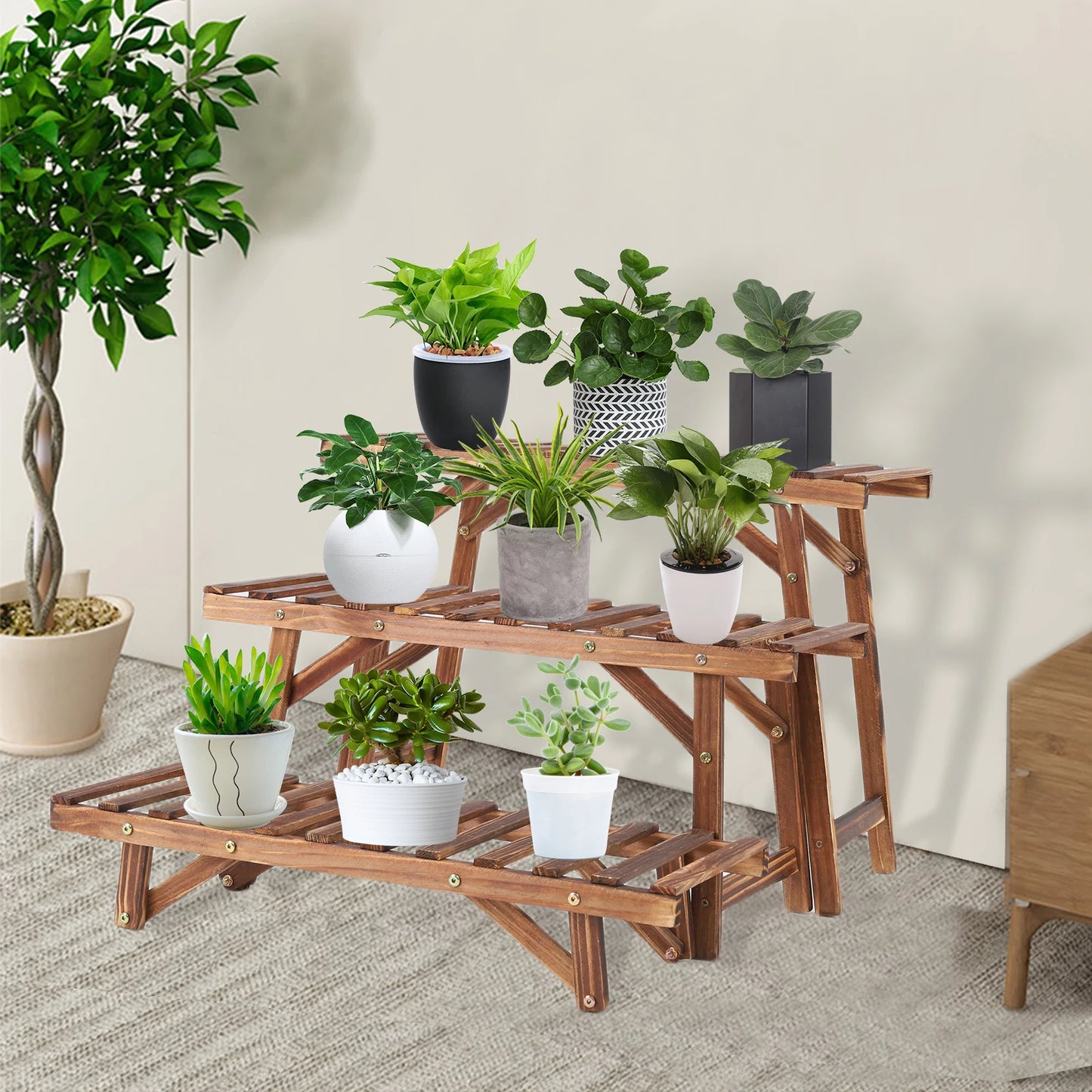 3-Tier Wood Ladder Shelf
