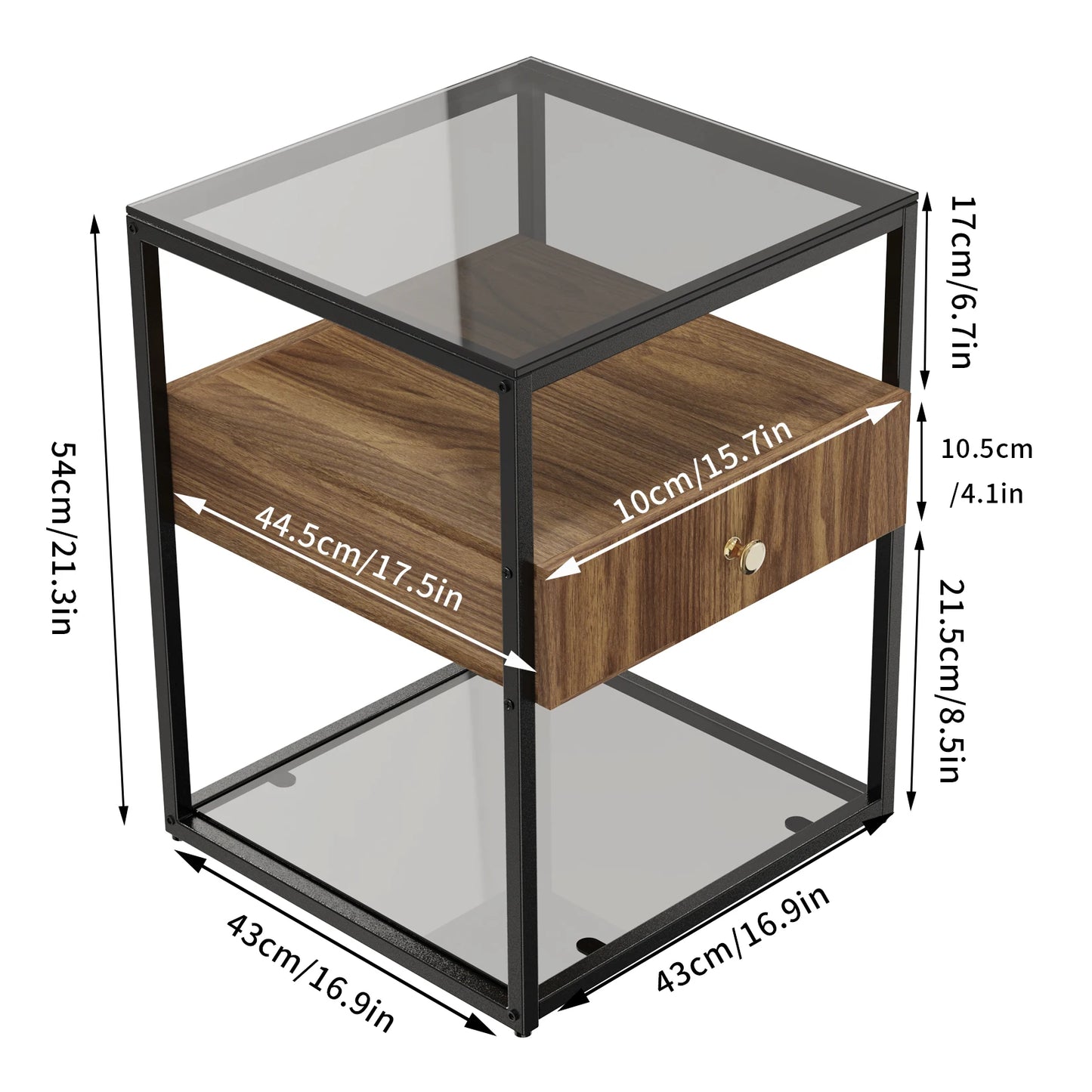 Tempered Glass Nightstand Table