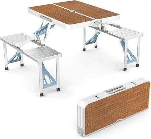 Foldable Picnic Table W/ Seats+Umbrella