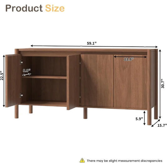 Solid Wood Storage Cabinet with 4 Doors