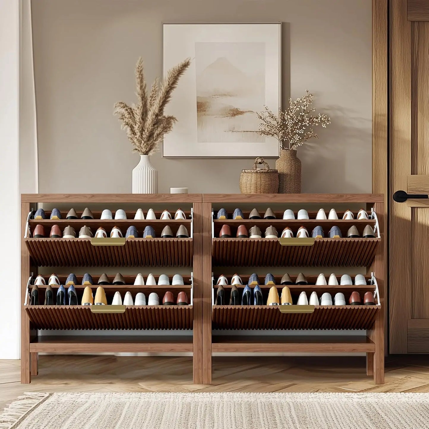 2-Tier Flip-Top Shoe Cabinet