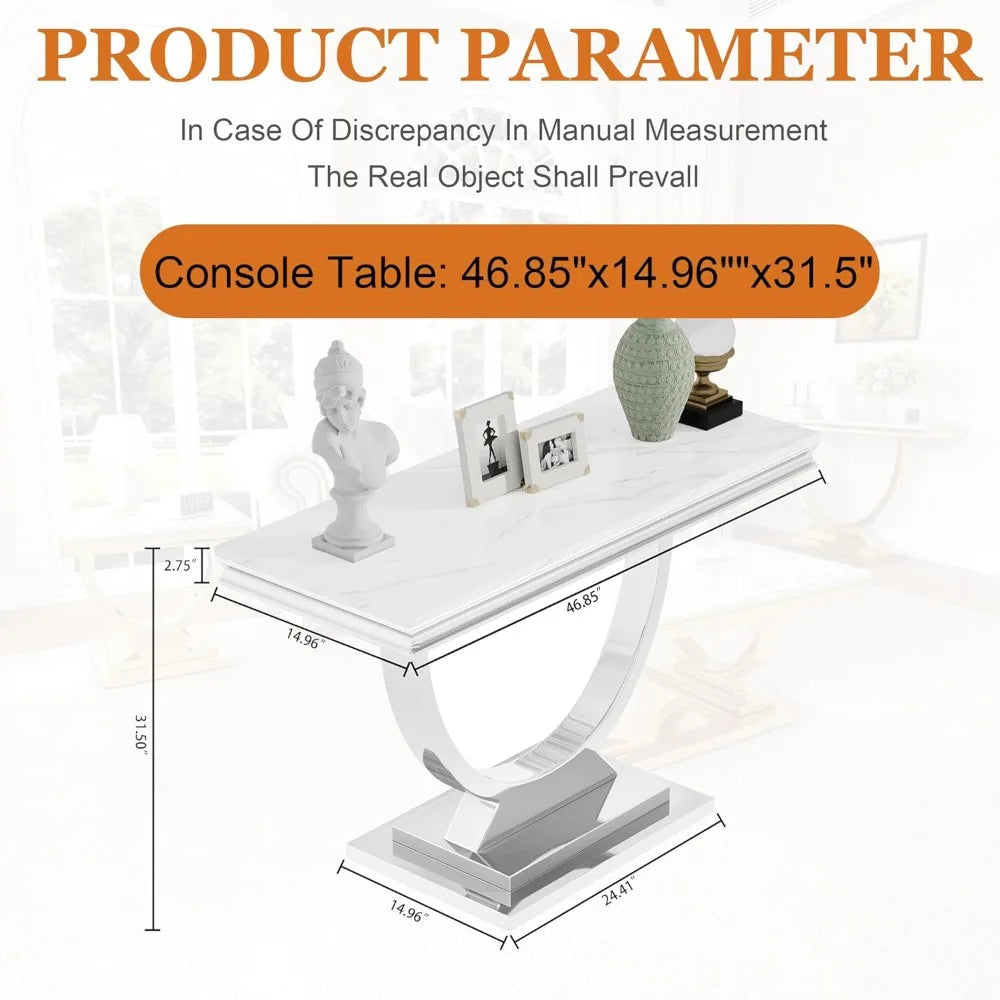 U Shaped Marble Top and Silver Stainless Steel Frame