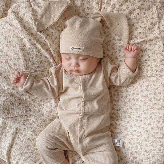 1Pc Beige Onesie W/ Bunny Hat 0-18M