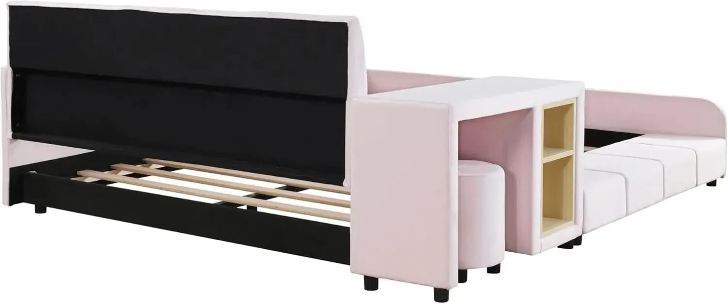 Velvet Upholstered Grounded Platform Bed