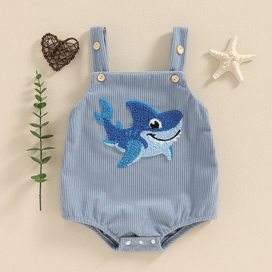 1Pc Dinosaur/Shark Embroidery Onsie Overalls