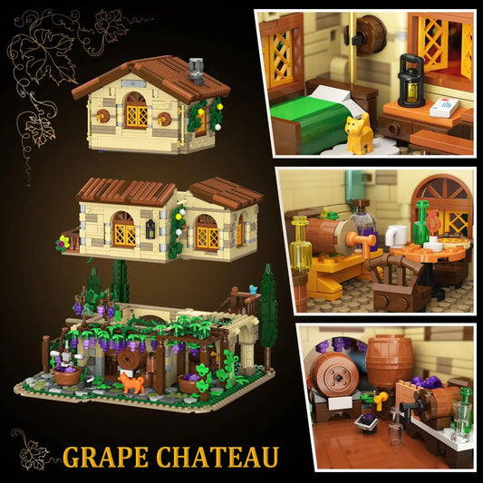Winery Chateau House with led-Vineyard Castle Building Set