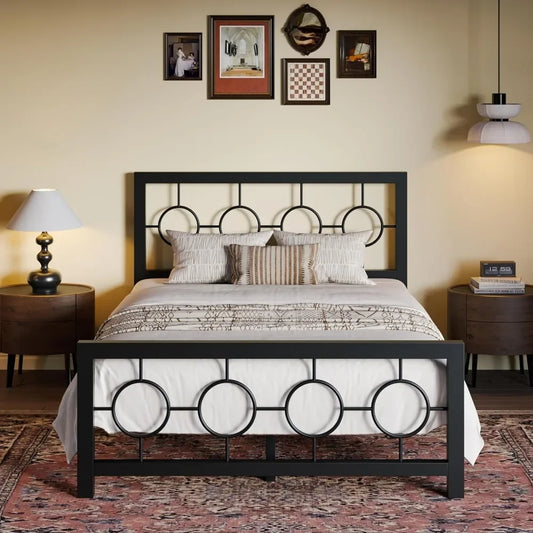 Vintage Circular Design Bed Frame with Headboard and Footboard