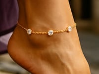14k Gold Anklet with Round CZ