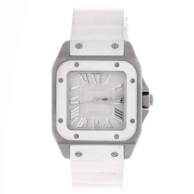 Cartier Santos 100 Automatic Watch Stainless Steel and Rubber 33, Silver
