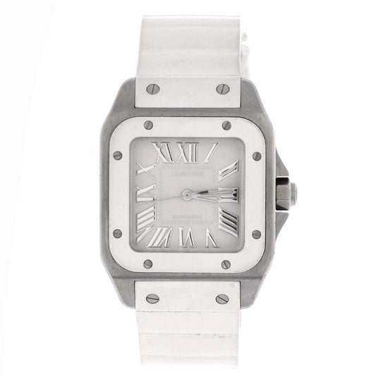 Cartier Santos 100 Automatic Watch Stainless Steel and Rubber 33, Silver