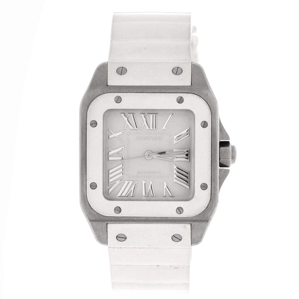 Cartier Santos 100 Automatic Watch Stainless Steel and Rubber 33, Silver