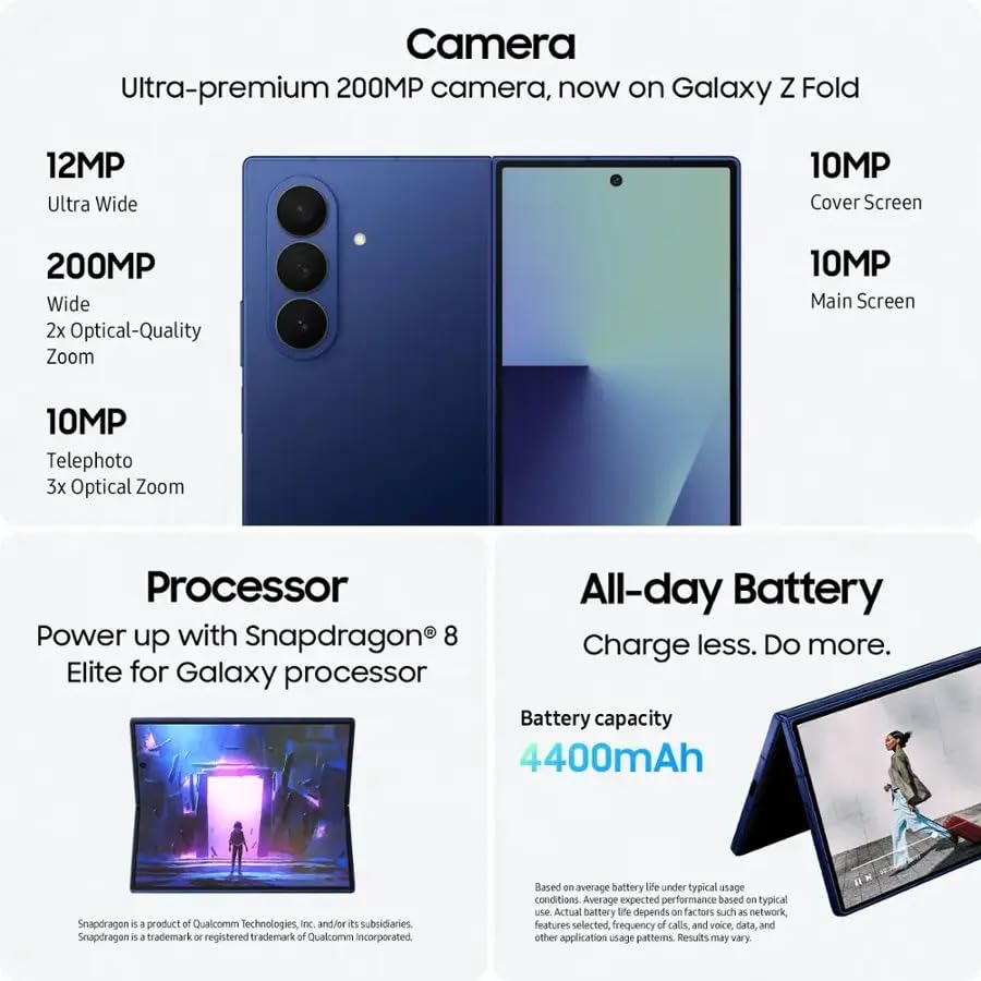 Samsung Galaxy Z Fold7 Cell Phone, 256GB AI Smartphone, Unlocked Android, AI Photo Edits, Large Screen, Long Battery Life, 2025, US 1 Yr Manufacturer Warranty, Silver Shadow