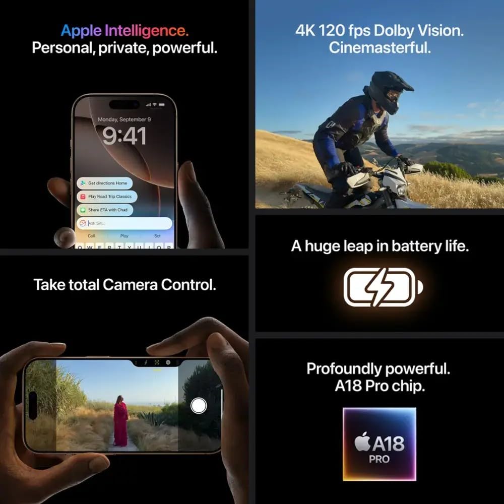 Apple iPhone 16 Pro Max, US Version, 256GB, Natural Titanium - Unlocked (Renewed)
