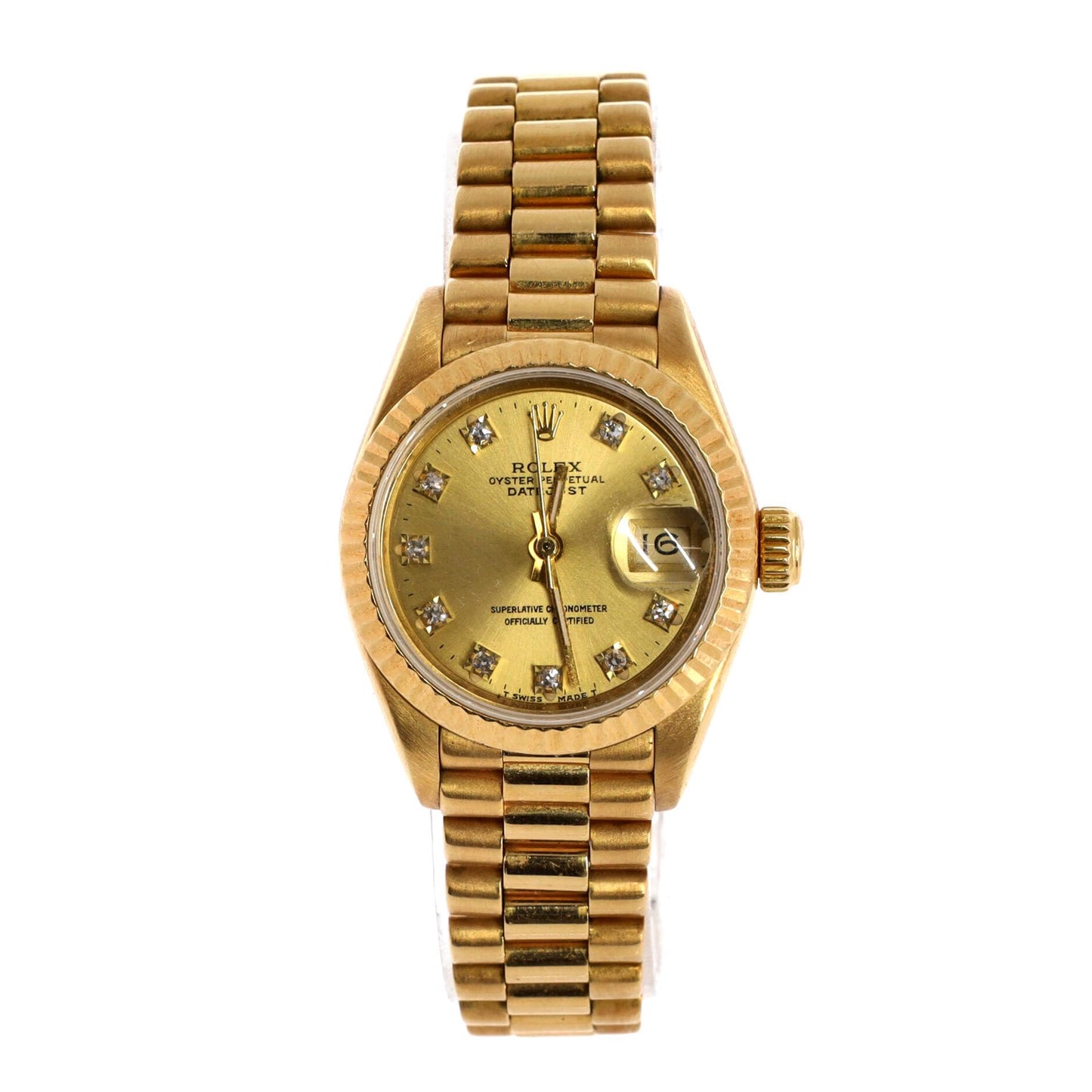Rolex, Pre-Loved Oyster Perpetual President Datejust Automatic Watch Yellow Gold with Diamond Markers 26, Yellow Gold