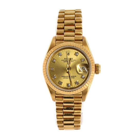 Rolex, Pre-Loved Oyster Perpetual President Datejust Automatic Watch Yellow Gold with Diamond Markers 26, Yellow Gold