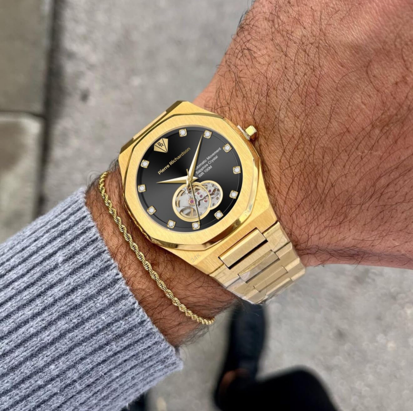 PIERRE RICHARDSON PR5922 Men’s Watch – Black Dial, 24K Pure Gold Plated, Automatic, Sapphire, 41mm, 10ATM