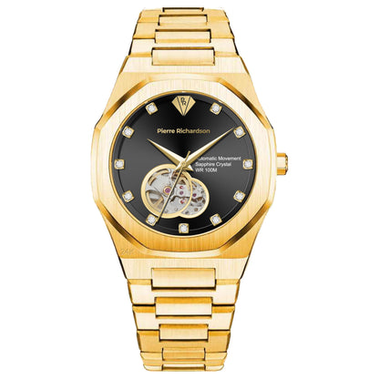 PIERRE RICHARDSON PR5922 Men’s Watch – Black Dial, 24K Pure Gold Plated, Automatic, Sapphire, 41mm, 10ATM