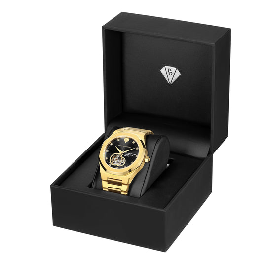 PIERRE RICHARDSON PR5922 Men’s Watch – Black Dial, 24K Pure Gold Plated, Automatic, Sapphire, 41mm, 10ATM