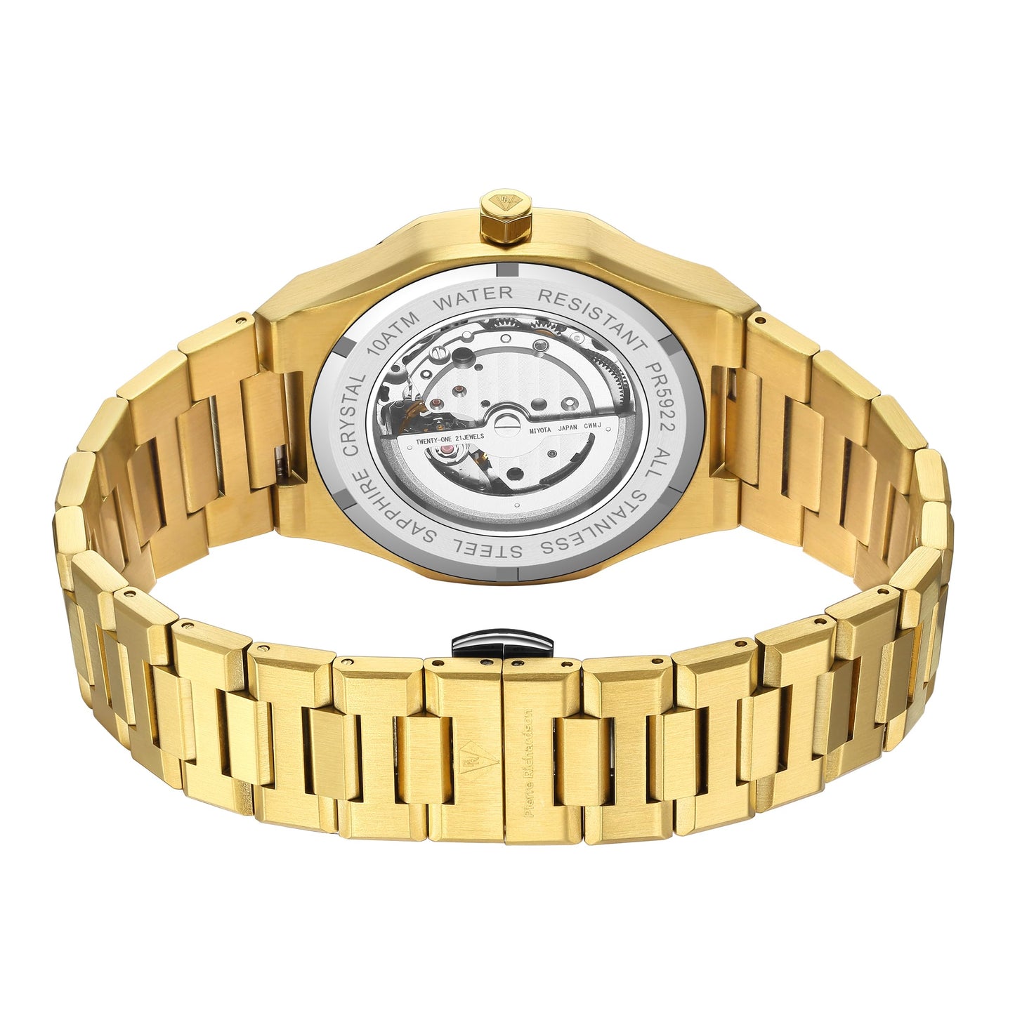 PIERRE RICHARDSON PR5922 Men’s Watch – Black Dial, 24K Pure Gold Plated, Automatic, Sapphire, 41mm, 10ATM