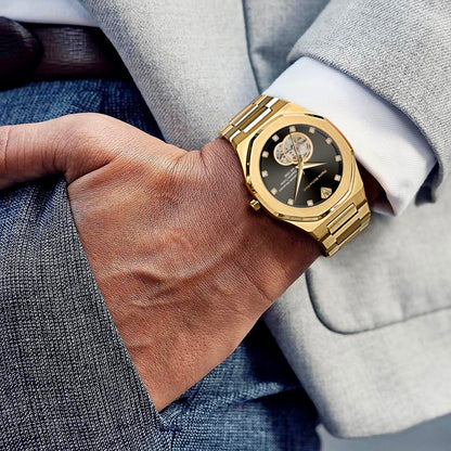 PIERRE RICHARDSON PR5922 Men’s Watch – Black Dial, 24K Pure Gold Plated, Automatic, Sapphire, 41mm, 10ATM