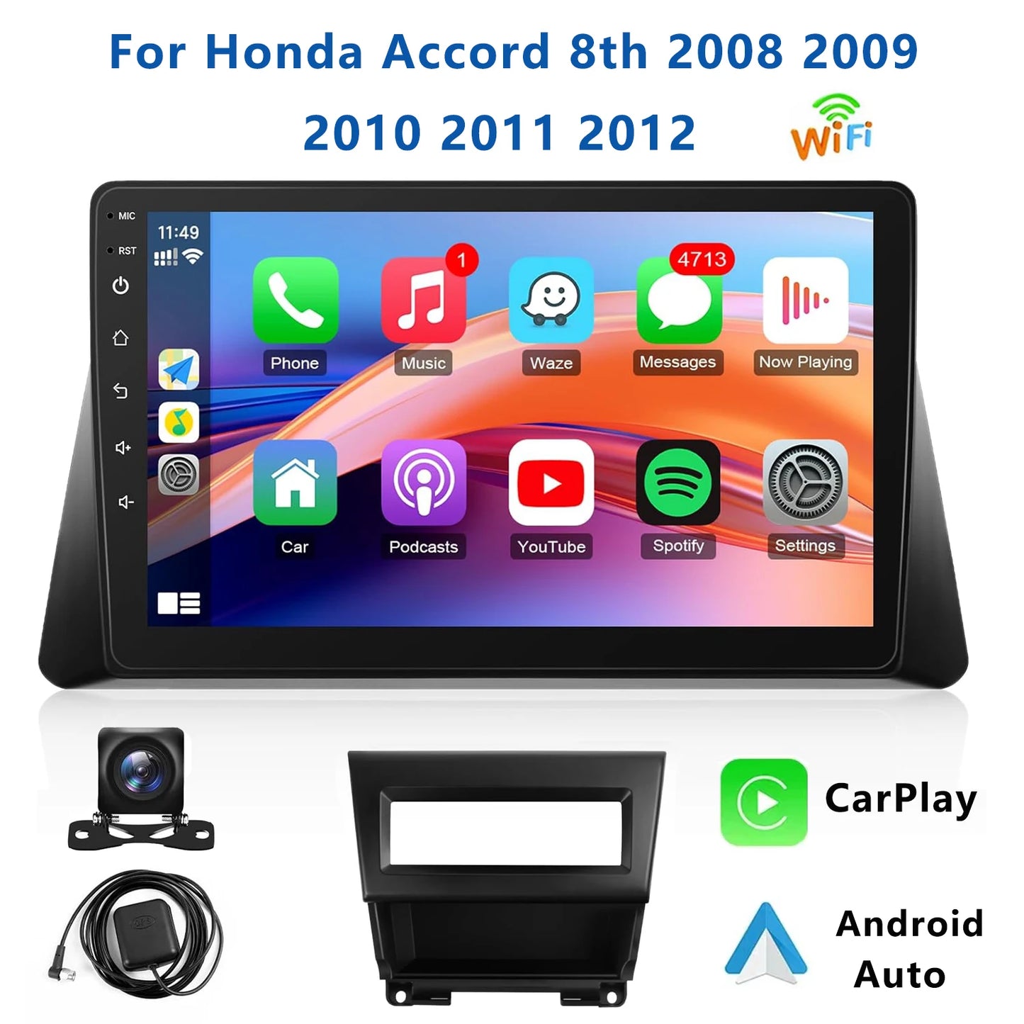 10.1 Inch Wireless CarPlay Android Auto Radio for Honda Accord 8th 2008-2013