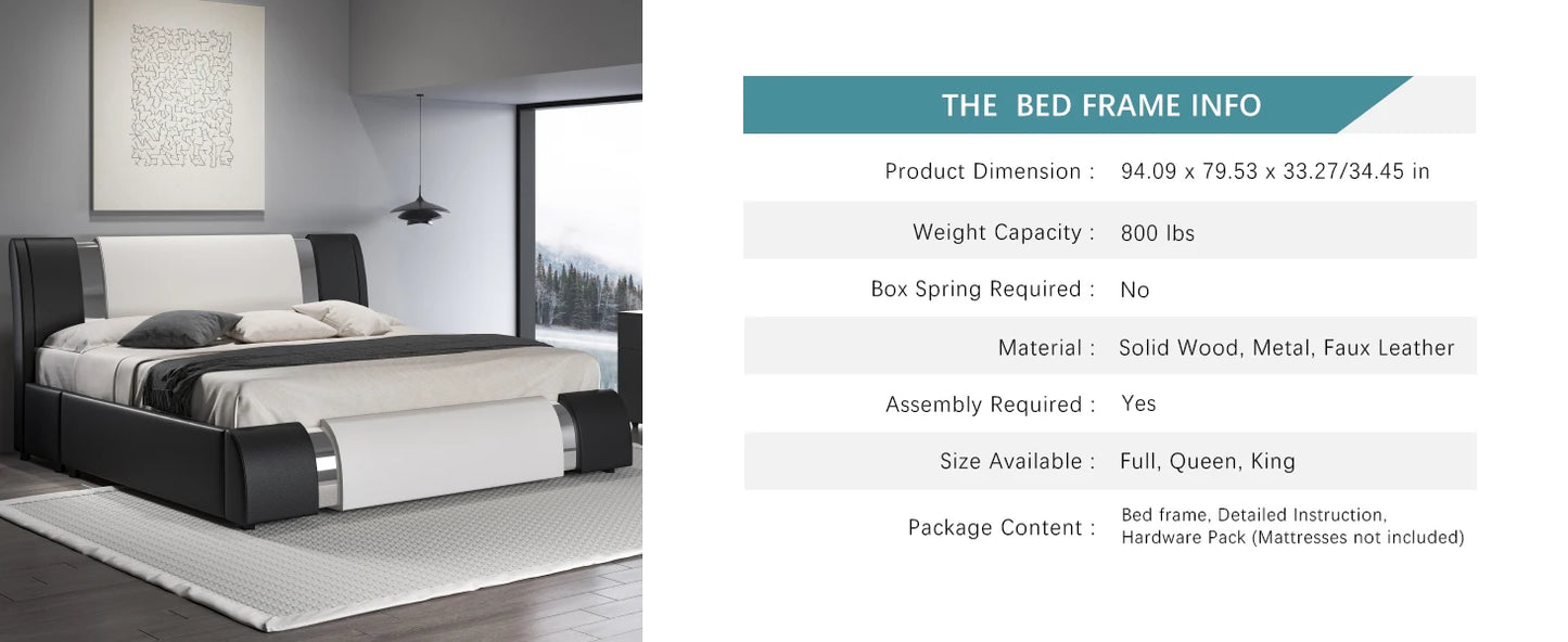 Queen Modern Faux Leather Adjustable Bed Frame