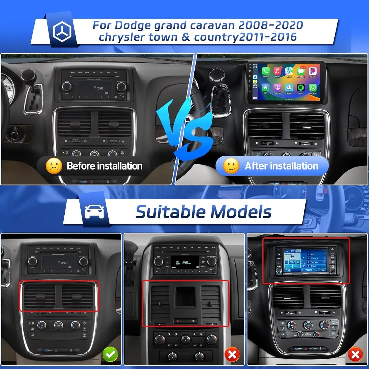 9" Touch Screen Wireless  Radio w/ Backup Camera for Dodge 2008-2020 Chrysler 2011-2016