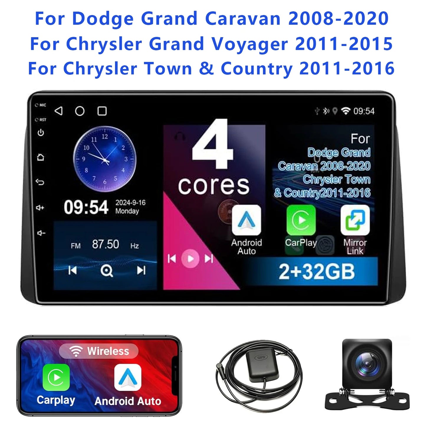 9" Touch Screen Wireless  Radio w/ Backup Camera for Dodge 2008-2020 Chrysler 2011-2016