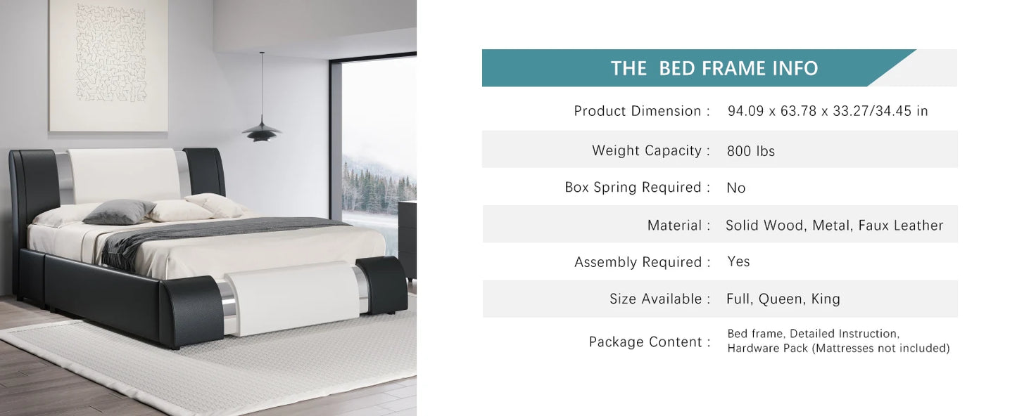 Queen Modern Faux Leather Adjustable Bed Frame